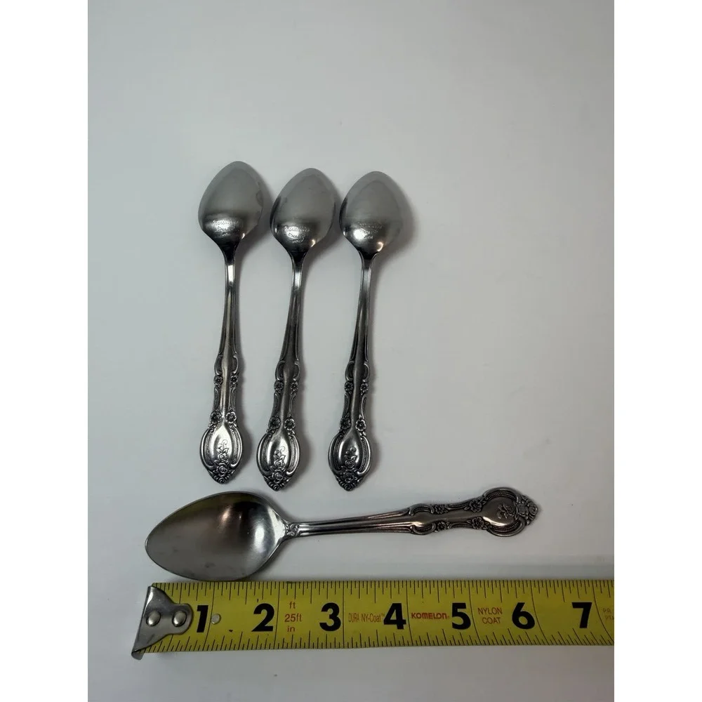 Marseilles Stainless Flatware 4 Teaspoons Floral Vintage Japan